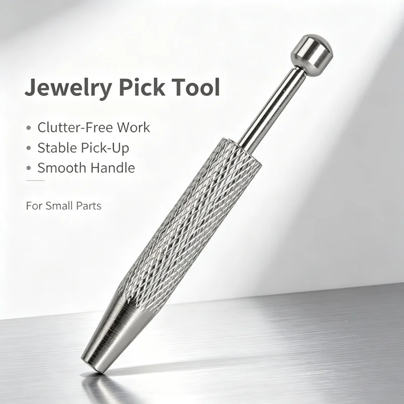 Knurled Anti Slip Handle Gem Pick Up Tweezers Stainless Steel Tool For Jewelry Processing Diamond Rhinestone Stone Removal Work