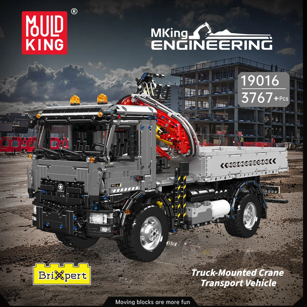 MOULD KING Pneumatic Engineering Truck 19016 With Crane Building Blocks RC Electric Large Advanced For Boys