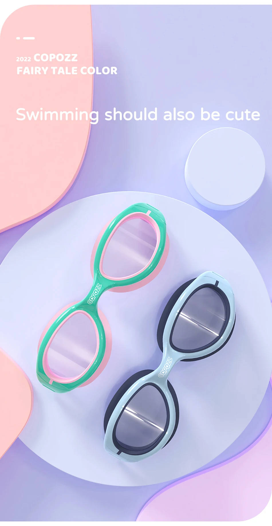 COPOZZ Bunte Schwimmbrille für Kinder, professionelle Schwimmbrille für Kinder, beschlagfrei, UV-Schutz, Wasserbrille für Jungen und Mädchen – Detail 9