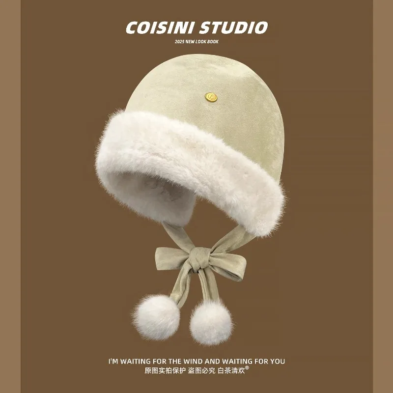 

Замшевые шапки-бомберы в стиле ретро с утолщенным плюшевым ремешком, осенние и зимние уличные шапки для отдыха, теплая защита ушей, универсальные женские шапки