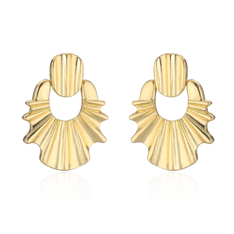 European and American Metal Style Niche Personality Earrings for Women Copper Plated Real Gold Irregular Geometric Exaggerated E