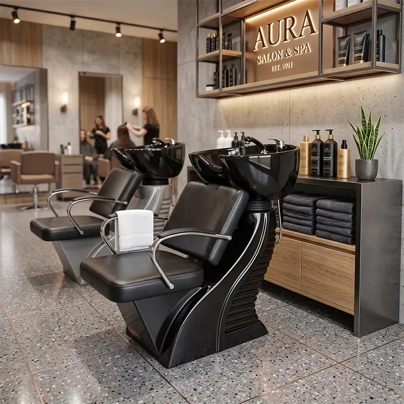 Foreign trade seated shampoo bed barber shop hair salon special retro fiberglass shampoo flush bed hair salon chair