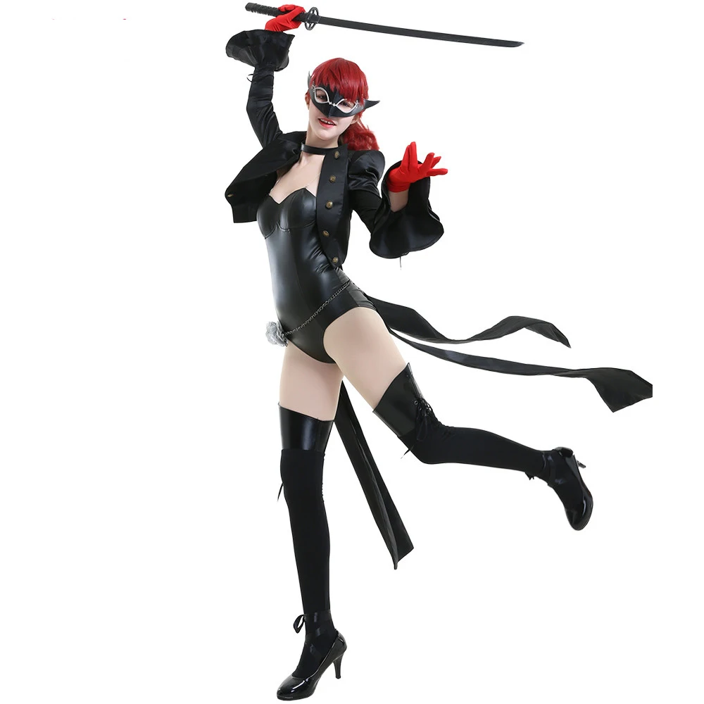 Persona 5 Violet Wigs Yoshizawa Kasumi Cosplay Costume Women Sexy Leather Jumpsuits Bunny Girl Uniform Halloween Party Clothing