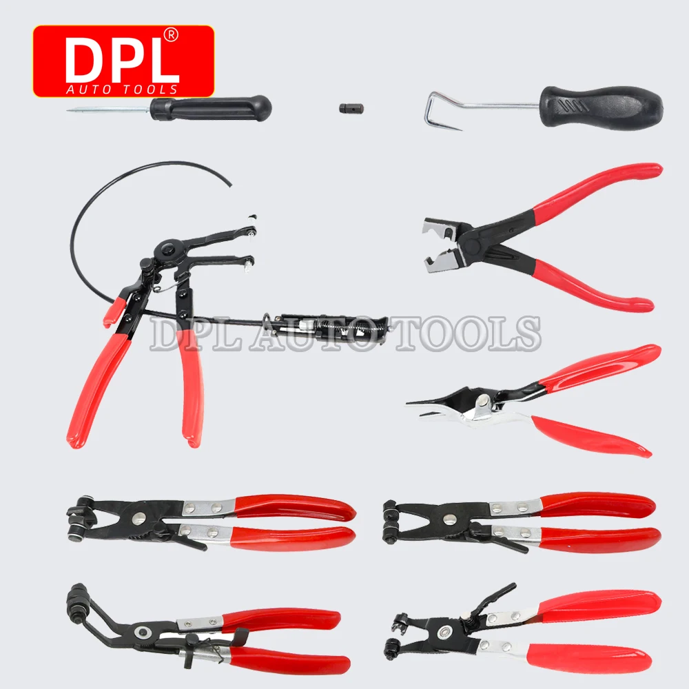 Wire Long Reach Flexible Hose Clamp Pliers Set Fuel Oil Water Hose Tools 9pcs