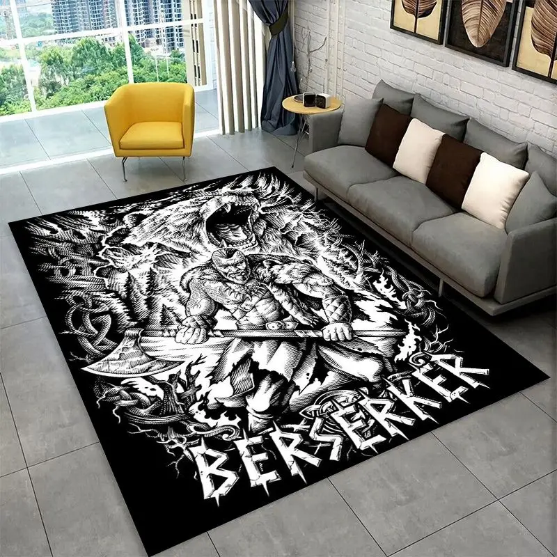 Viking Totem Nordic Rune Valhalla Vegvisir Odin Large Area Rug Non-slip Carpet for Bedroom Living Room Sofa Doormat Floor Mat