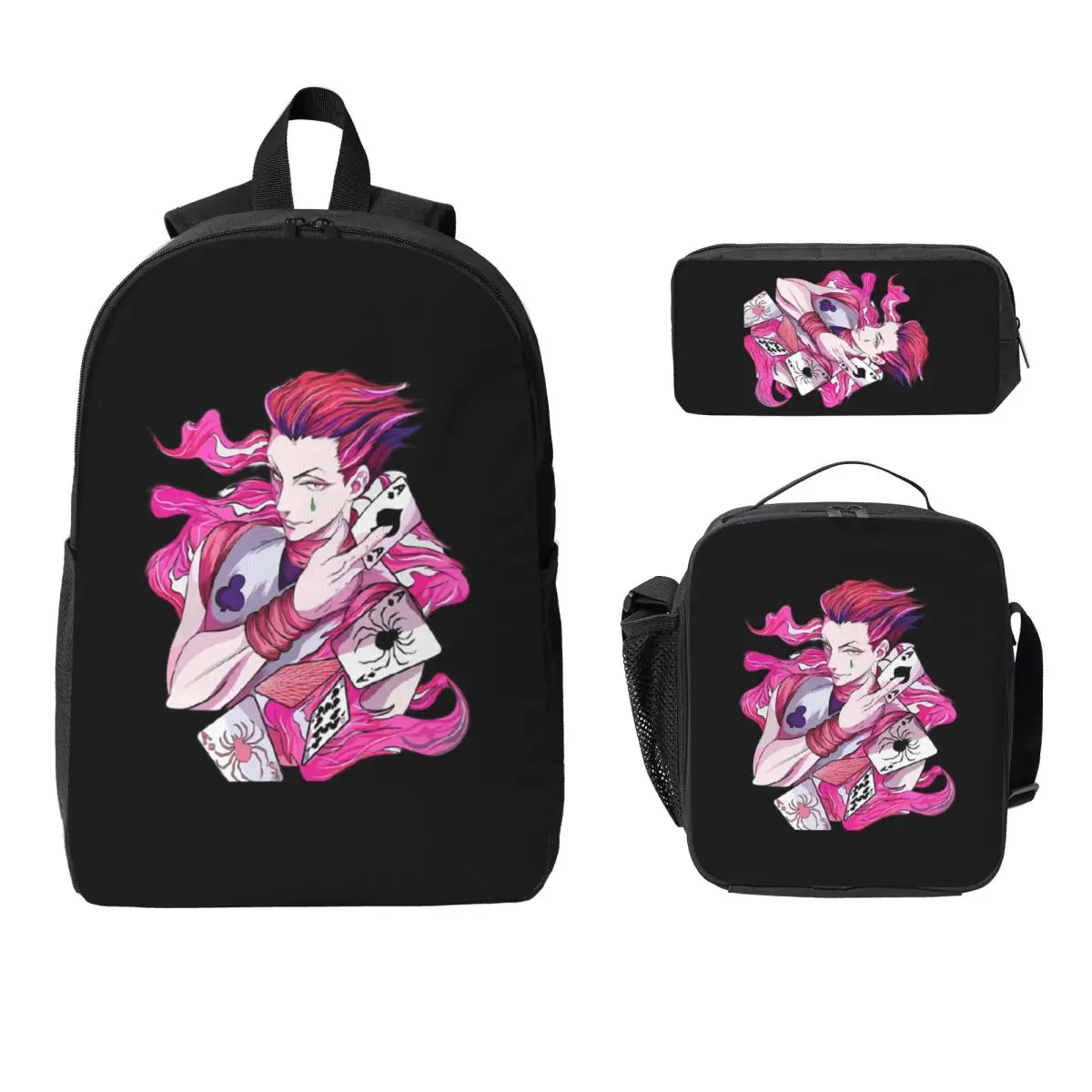 

Рюкзак Hisoka HunterXhunter, студенческая сумка для книг для мальчиков и девочек, школьная сумка, сумки на плечо для ноутбука, изолированная сумка для обеда 3 шт., пенал