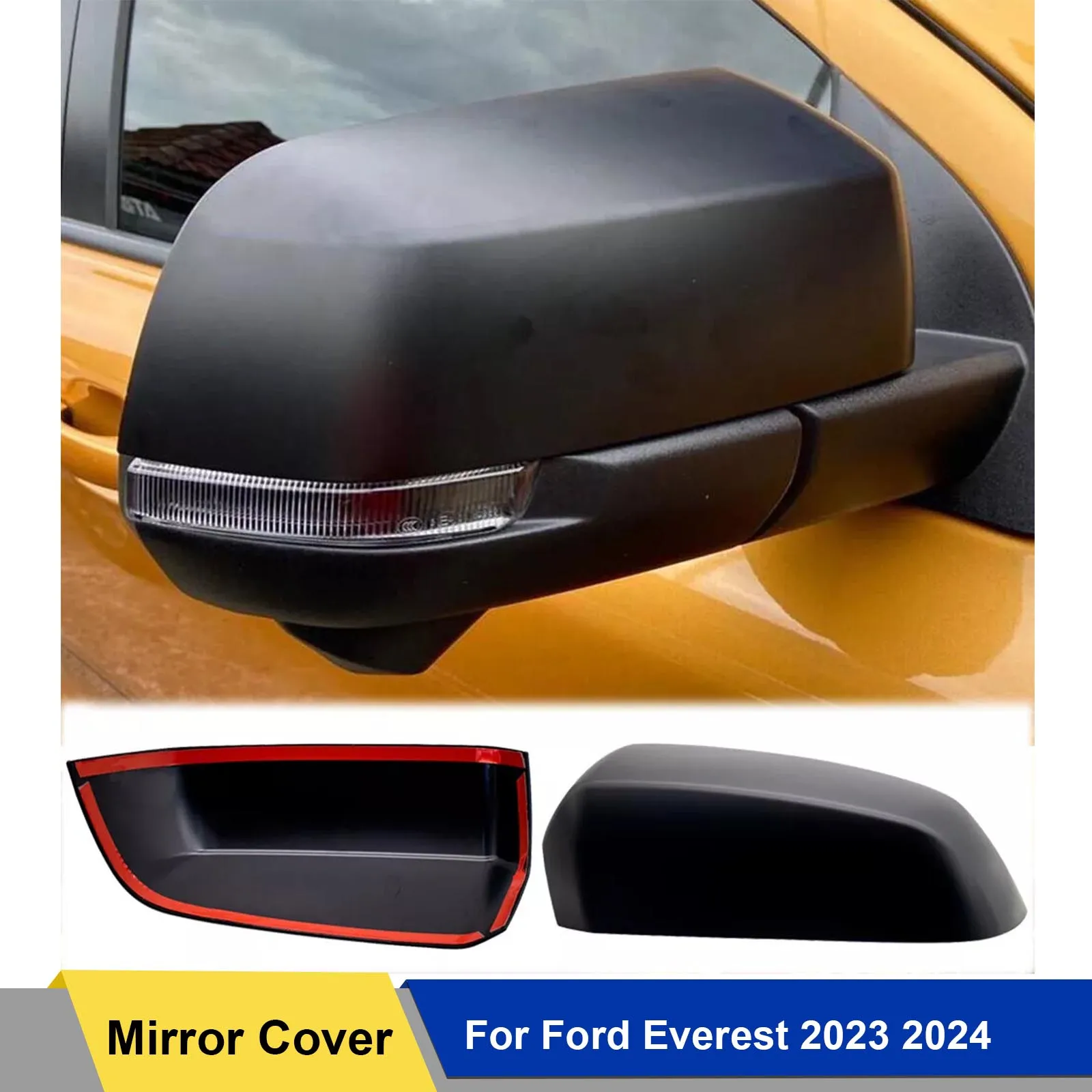 Matte Black Side Mirror Cover Sticker Rearview Cover For Ford Everest T9 2023 2024 For Ford Ranger T9 Wildtrak XLT XLS XL