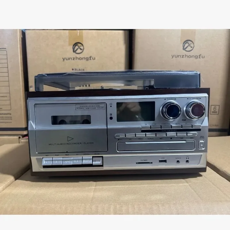 Vintage Multi-function Turntable Record Player, 3-Speed Phonograph with Built-in AM FM Radio, CD Player & Cassette Tape Deck view 2