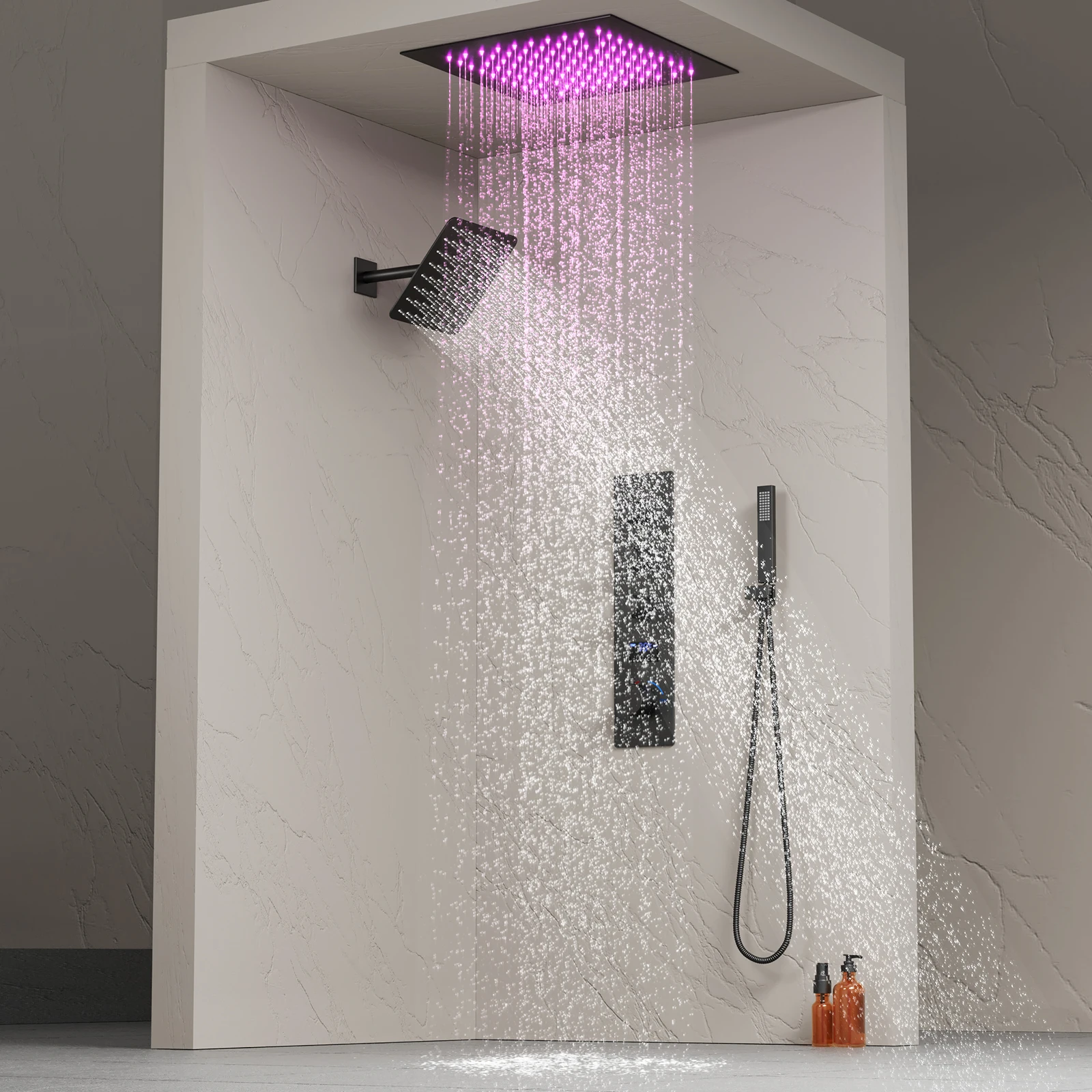 2024 New DULABRAHE12 Inch LED Shower Head Black Temperature Display Hot & Cold Shower with Hand Faucet