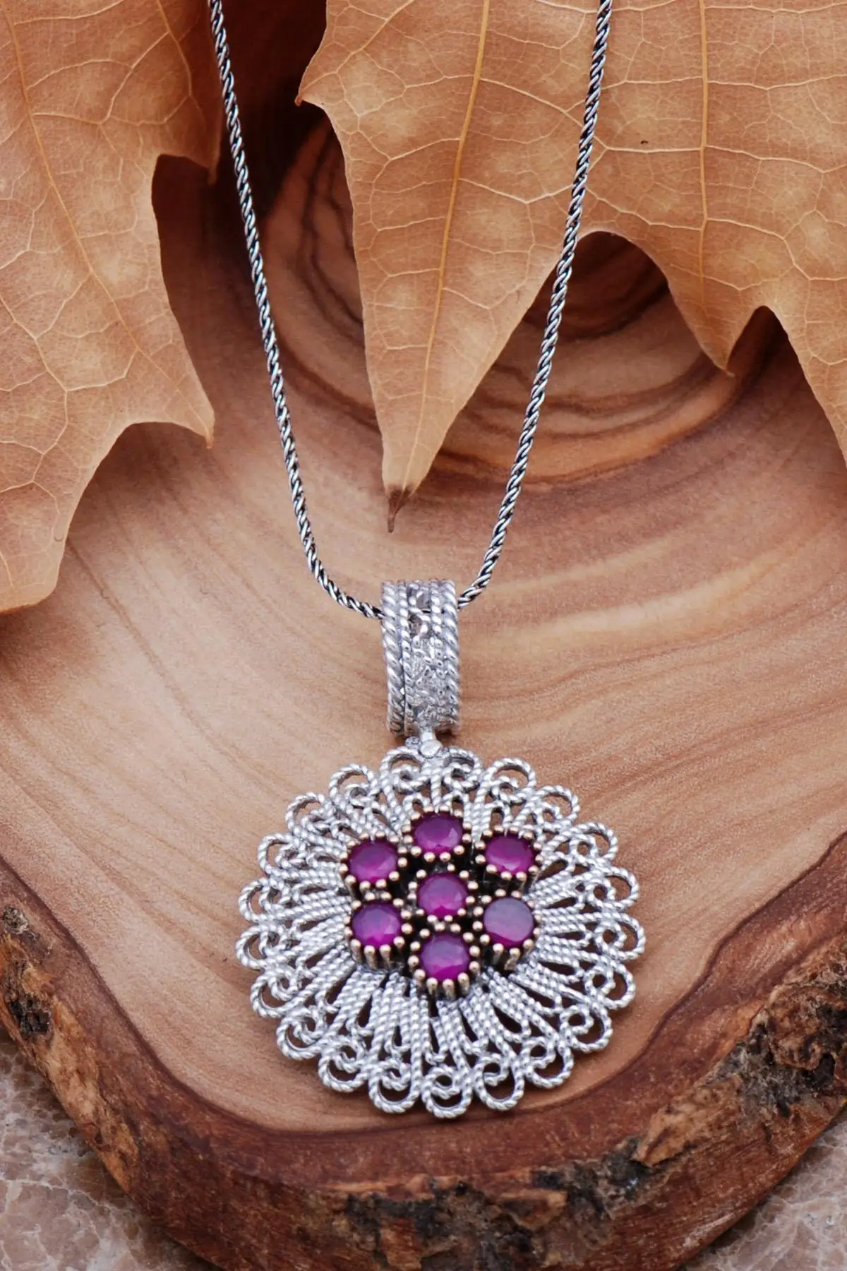 Turkish Handmade Embroidered Ruby Stone Elegant 925 Sterling Silver Necklace Fashion Diamond Jewelry подвеска на шею 2021 Trendy