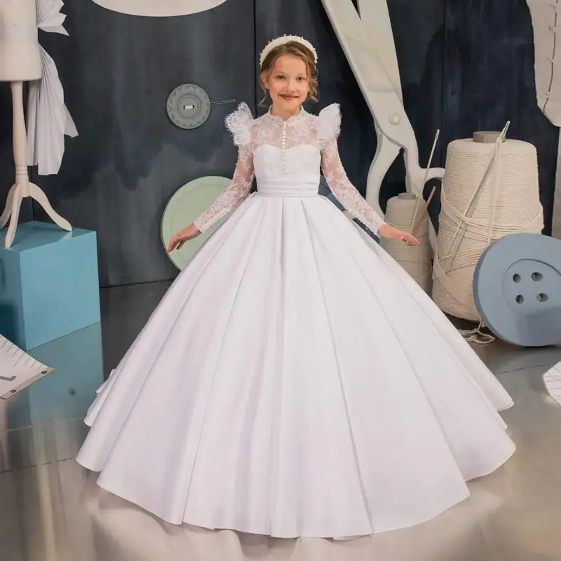 Children Bridemaid Mermaid Wedding Dresses For Kids Long Gowns Flower Girl Lace Dress Girls Party Elegant White Frocks