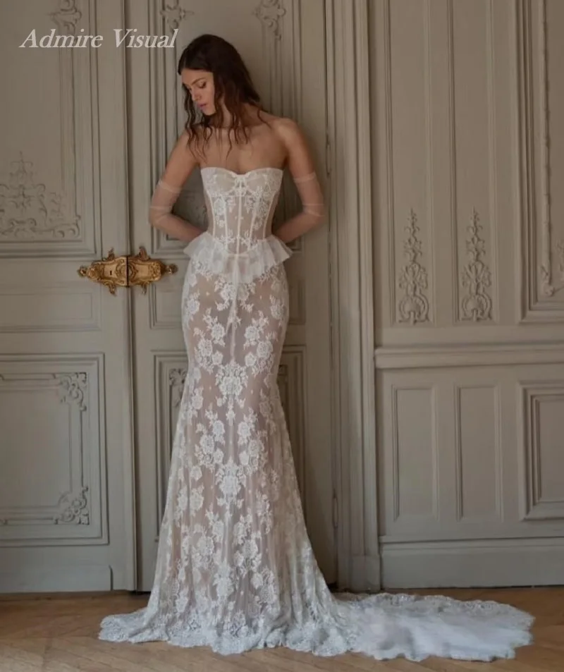 

Admire Visual Wedding Dress Mermaid Lace Strapless With Detachable Sleeves Customized Bride Gown De Vestidos Novias