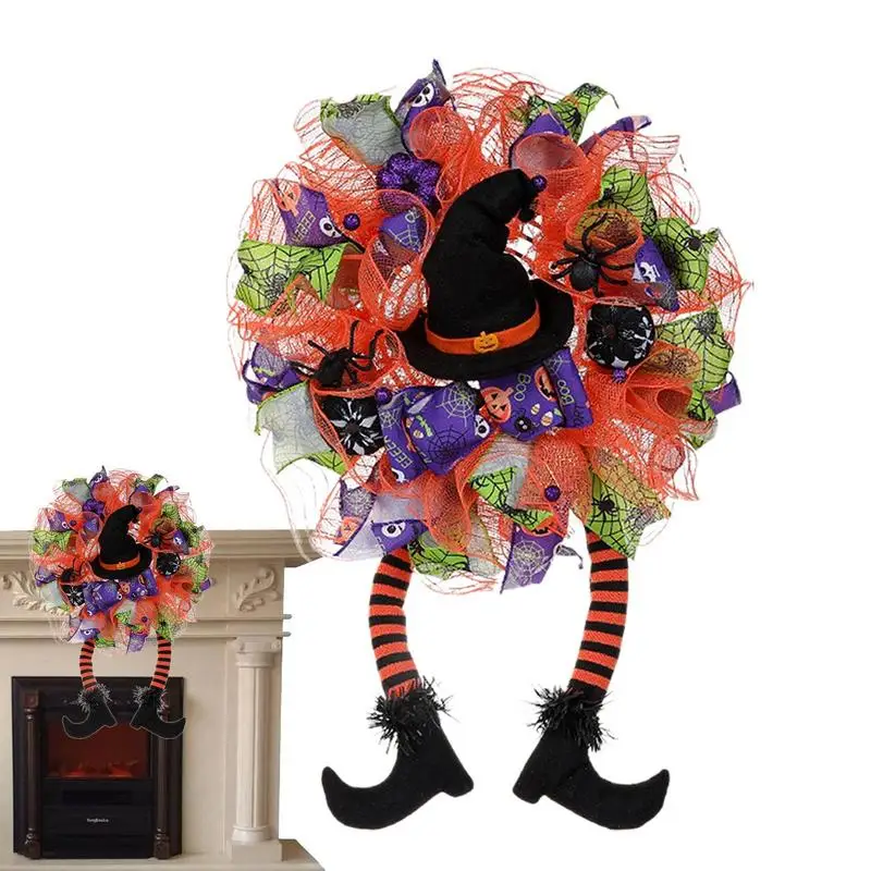 

Halloween Witch Decorations Wreath Halloween Door Clown Garland Witch Leg Pumpkin Pattern Fake Spider And Witch Hat For Window