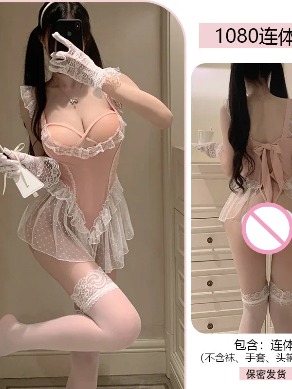 2024 pakaian bodysuit tipis sambung renda punggung terbuka leher persegi gaya Perancis seksi baru pakaian bodysuit wanita lingkar pinggang terbuka LXSH