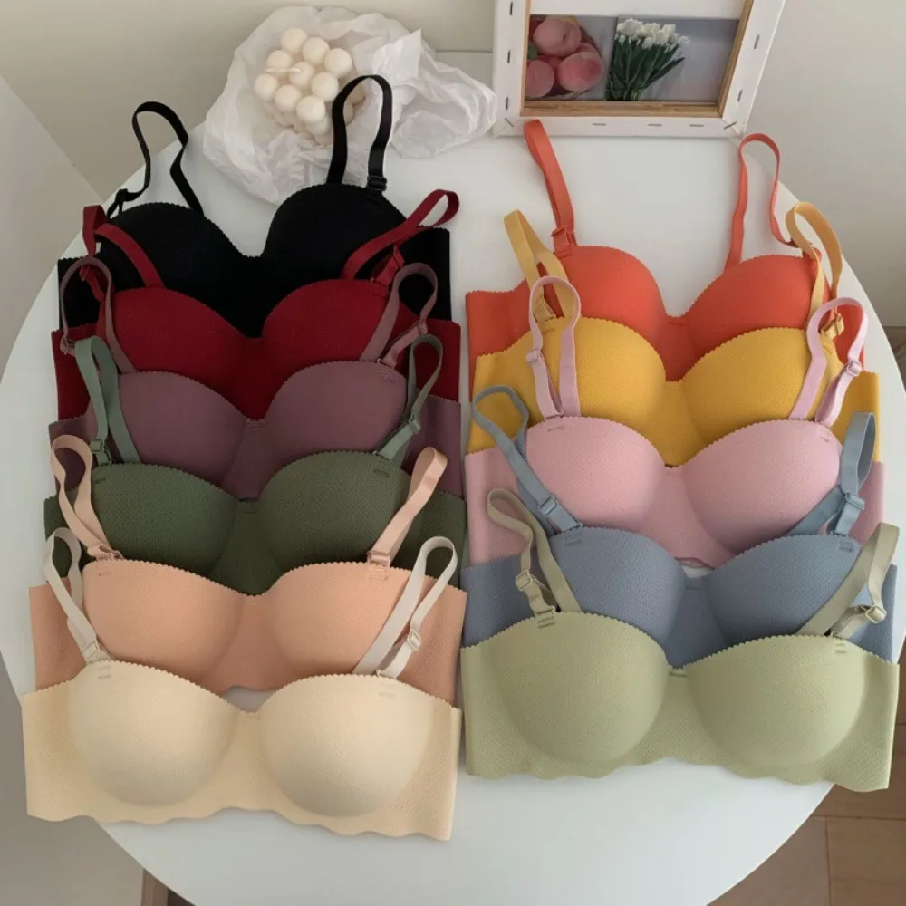 Soutien-gorge sans couture tendance et confortable, couleur bonbon, réglable, push-up, anti-affaissement, sans armatures, pour femme