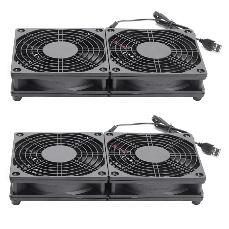 

2X 120Mm 5V USB Powered PC Router Dual Fans High Airflow Cooling Fan For Router Modem Receiver