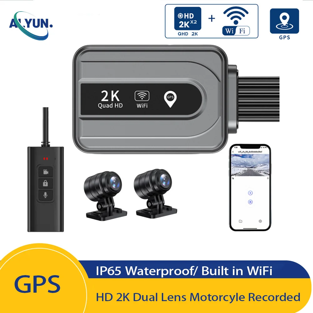 2K WiFi Motorcycle DVR GPS Dash Cam Front Rear Camera Video Loop Recording Waterproof Motorbike Driving Recorder