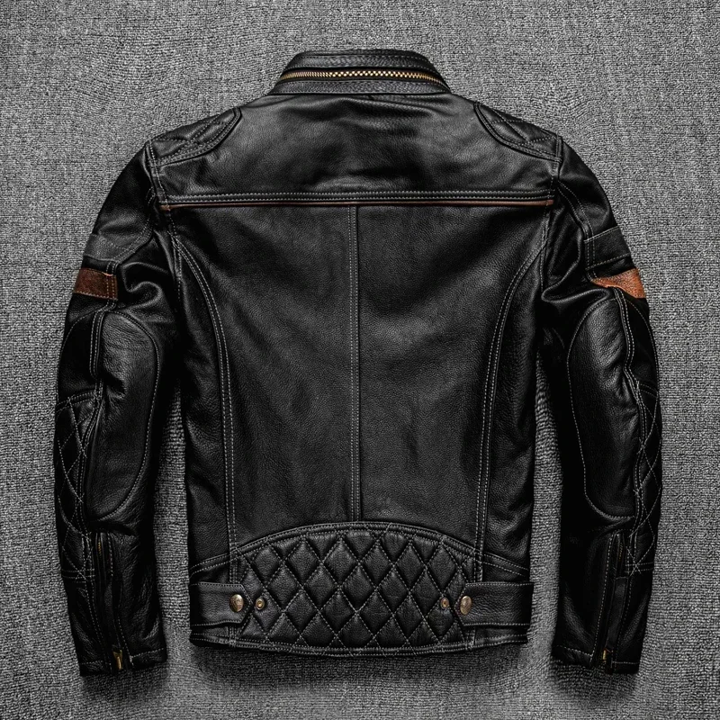 Free shipping.2024 Brand new Pro motor biker real leather jacket.cool black men rider cowhide coat.quality thick leather cloth