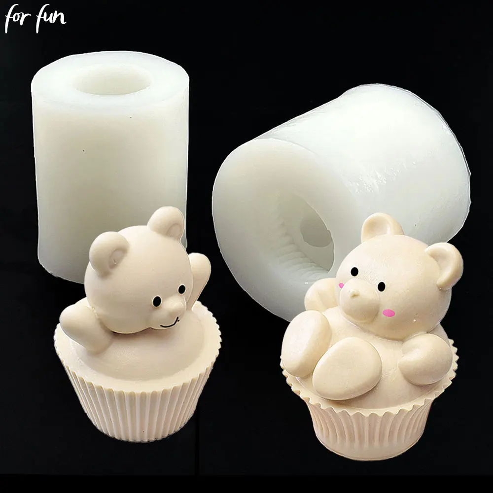 For Fun DIY Mafen Cup Bear Silicone Candle Molds 3D Paper Cup Bear Aromatherapy Gypsum Soap Resin Mold Cake Mold Ornament Gifts