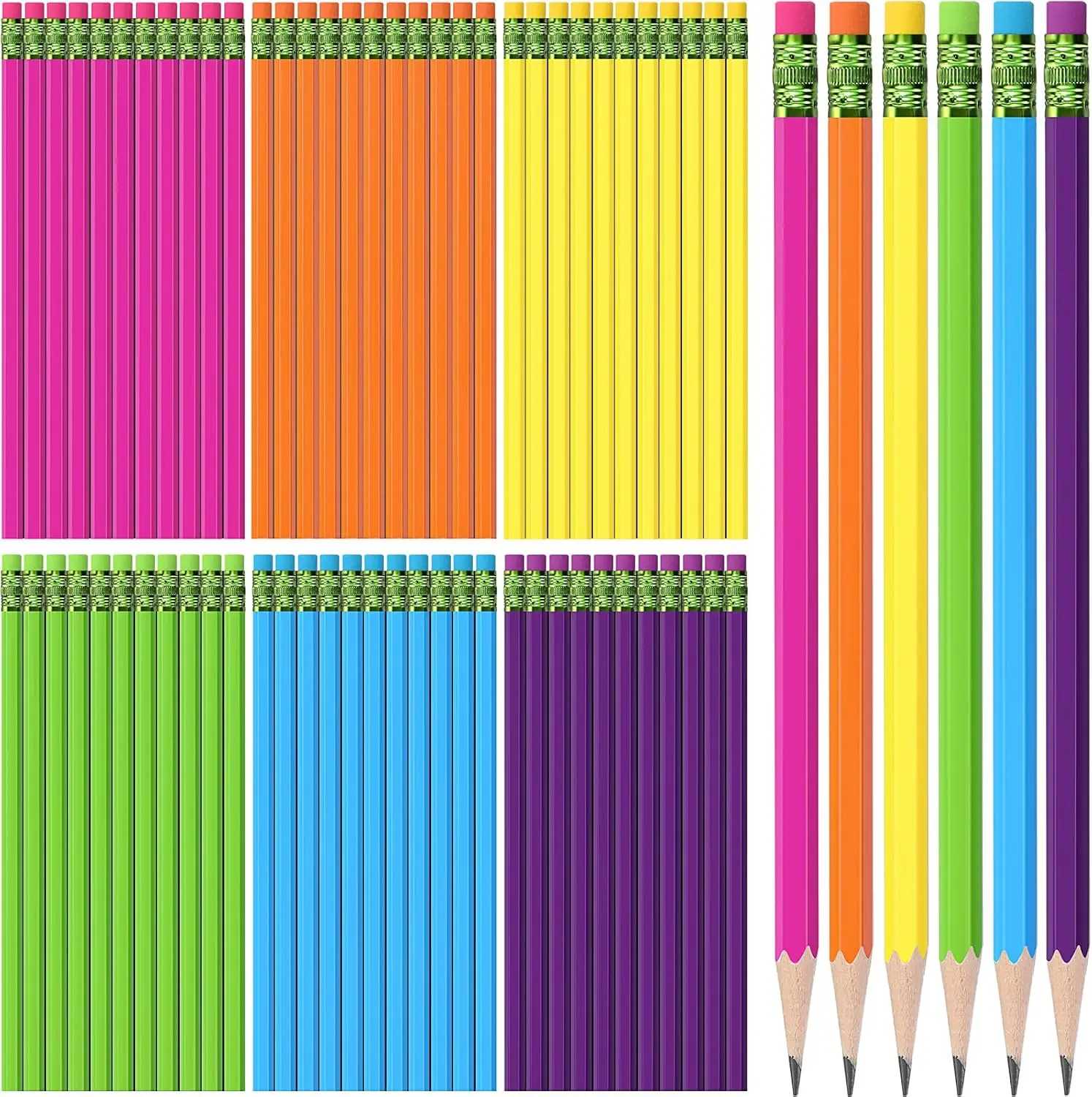 

60 Pcs HB #2 Unsharpened Wooden Pencils with Eraser, Hexagonal Design, Rainbow Colors for School Office Sketching Gifts