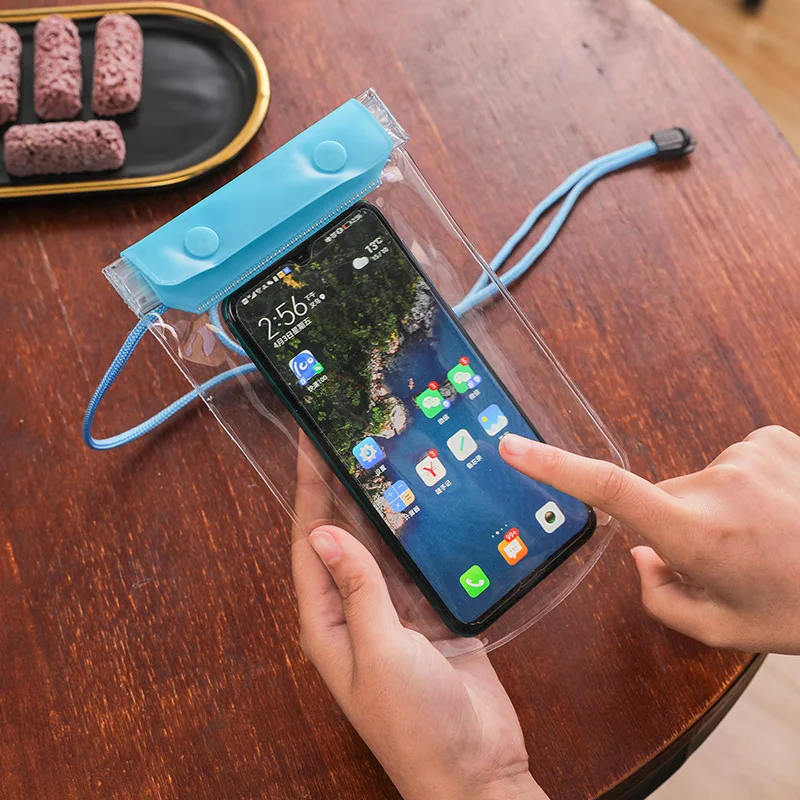 حقيبة هاتف محمول سميكة مقاومة للماء بثلاث طبقات، حافظة هاتف محمول شفافة مقاومة للماء تعمل باللمس، حقيبة هاتف محمول كبيرة خاصة مقاومة للماء