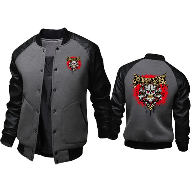 2023New Trend giacca da moto da uomo autunno Skull Print Logo giacca da uomo in pelle di alta qualità giacca da baseball sportiva casual