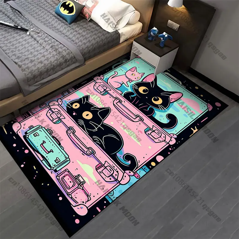 Playful cats inside colorful suitcases carpet Yoga living room room decor children's crawling mat doormat area rug