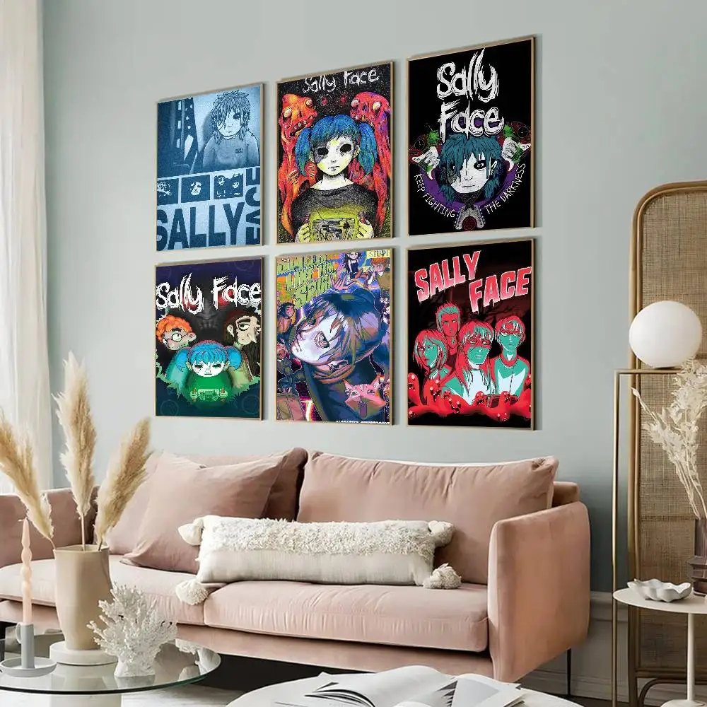 Anime-Gemälde Sally Face Anime-Poster Selbstklebende Whitepaper-Aufkleber DIY Raum Bar Café Kawaii Raumdekoration