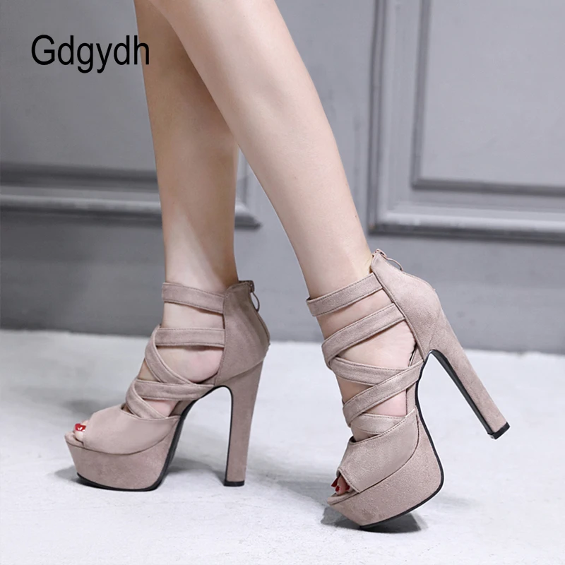 Gdgydh Women\'s Open Toe High Platform Ankle Strap High Heels Stiletto Sandals Back Zipper Black Strappy Cross Tied Party Shoes