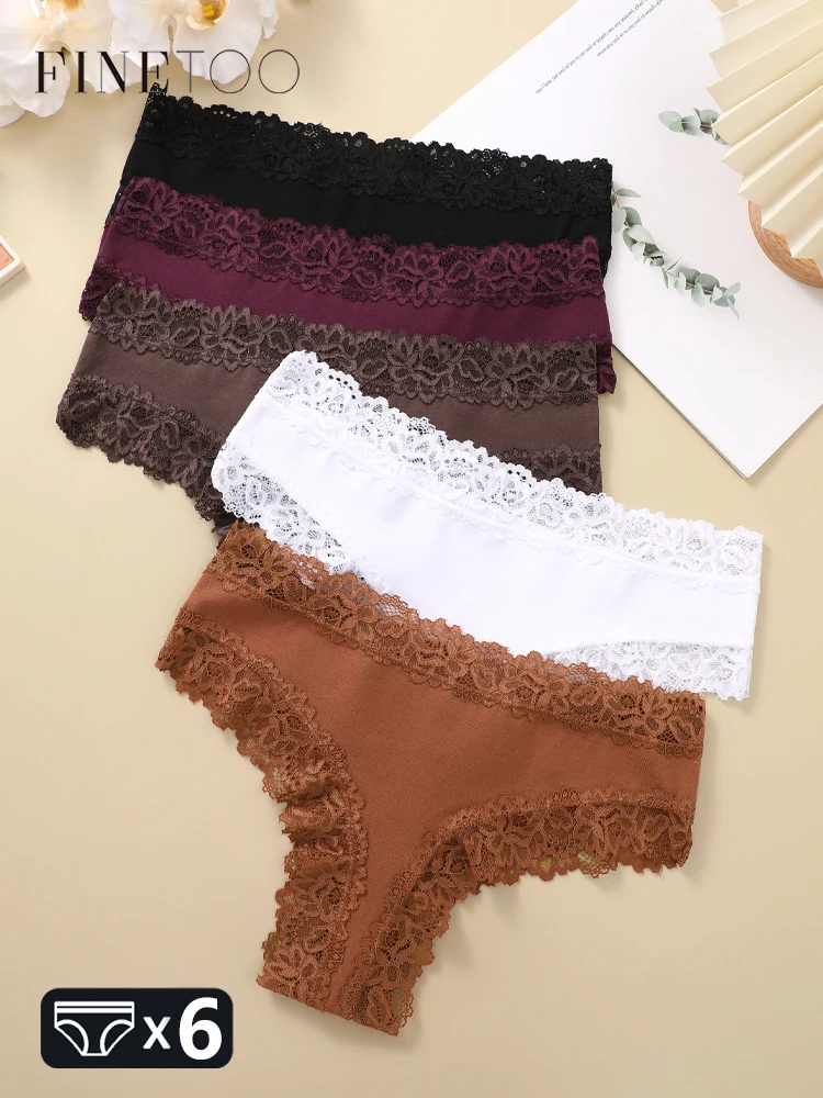 

FINETOO 6Pcs женщины хлопок нижнее белье сексуальные кружева цветочные стринги бесшовные S-XL дышащий трусики девушки низкой талией белье мягкие трусики