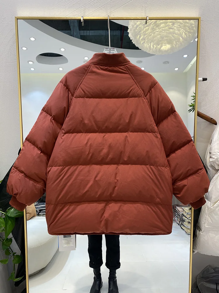 

Style 2023 New Women Casual Oversized Winter Warm Baseball Thick Puffer Jacket White Duck Down Coat Female Short Parkas
