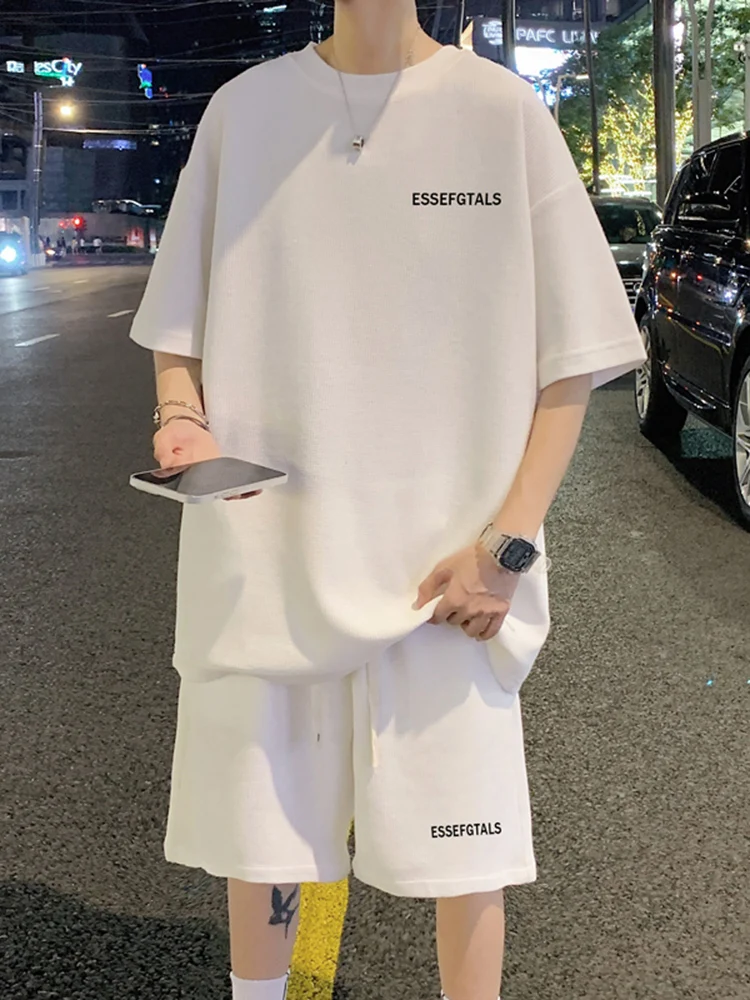 

Cleanfit White ort Sve T-irt Set for Men Summer Thin Outdoor Casual Sports orts Youth Faion Brand XJ2402507