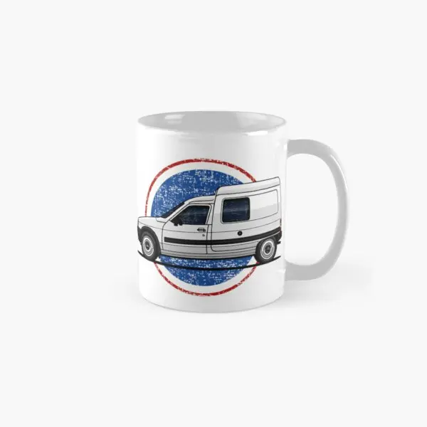 Kultowy biały van z okrągłym tyłem Kubek Filiżanka do herbaty Obraz Projekt Drinkware Drukowany obraz Uchwyt Okrągły Prosty Zdjęcie Kawa
