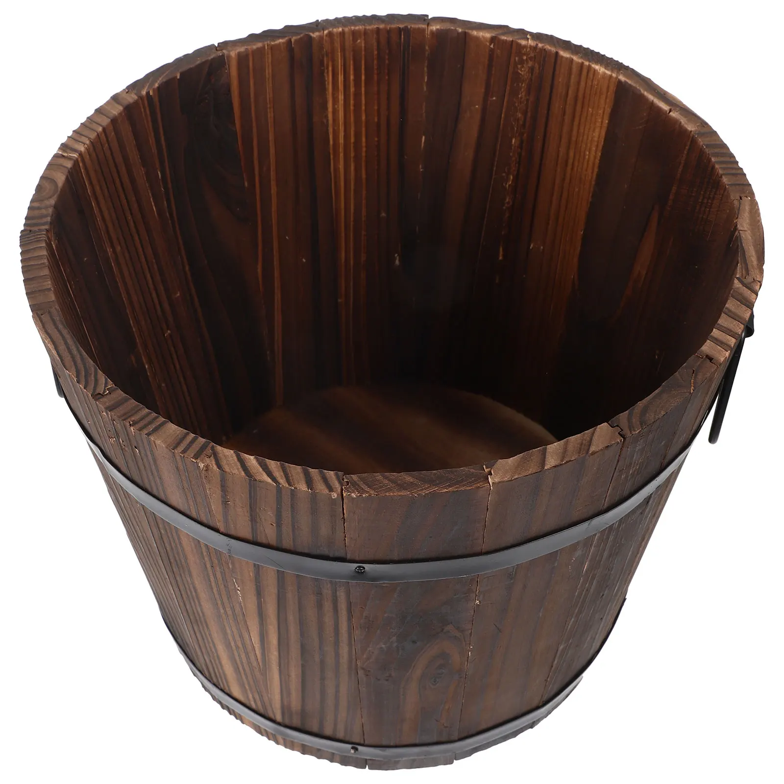 

1pc Solid Wood Flowerpot Large Size Wooden Bucket with Hole Retro Durable Balcony Plant Planter for Succulents Vegetables Home