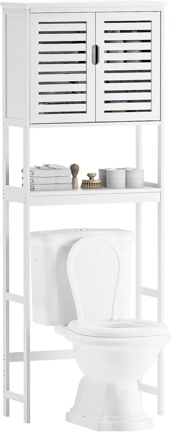 

Bathroom Over The Toilet Storage Cabinet, 2 Door Bamboo Cabinet Organizer, Freestanding Space Saver Toilet Rack with Adjustab