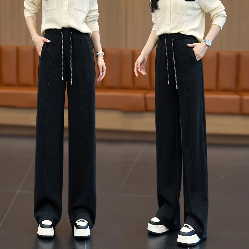 Celana Lebar Model Pisang Bahan Wol Sederhana untuk Musim Gugur dan Musim Dingin, Celana Kasual Elegan untuk Kerja, Pinggang Tinggi, Efek Langsing