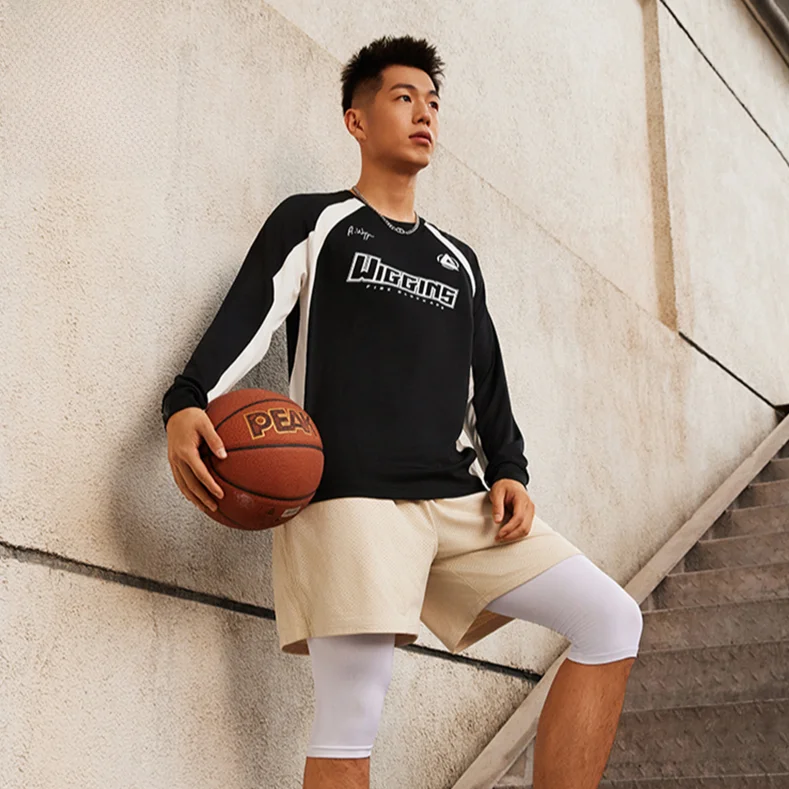 

Мужская спортивная одежда Peak с длинными рукавами для баскетбола, удобная, дышащая, быстросохнущая, для бега, мягкая, свободного кроя, с круглым вырезом.