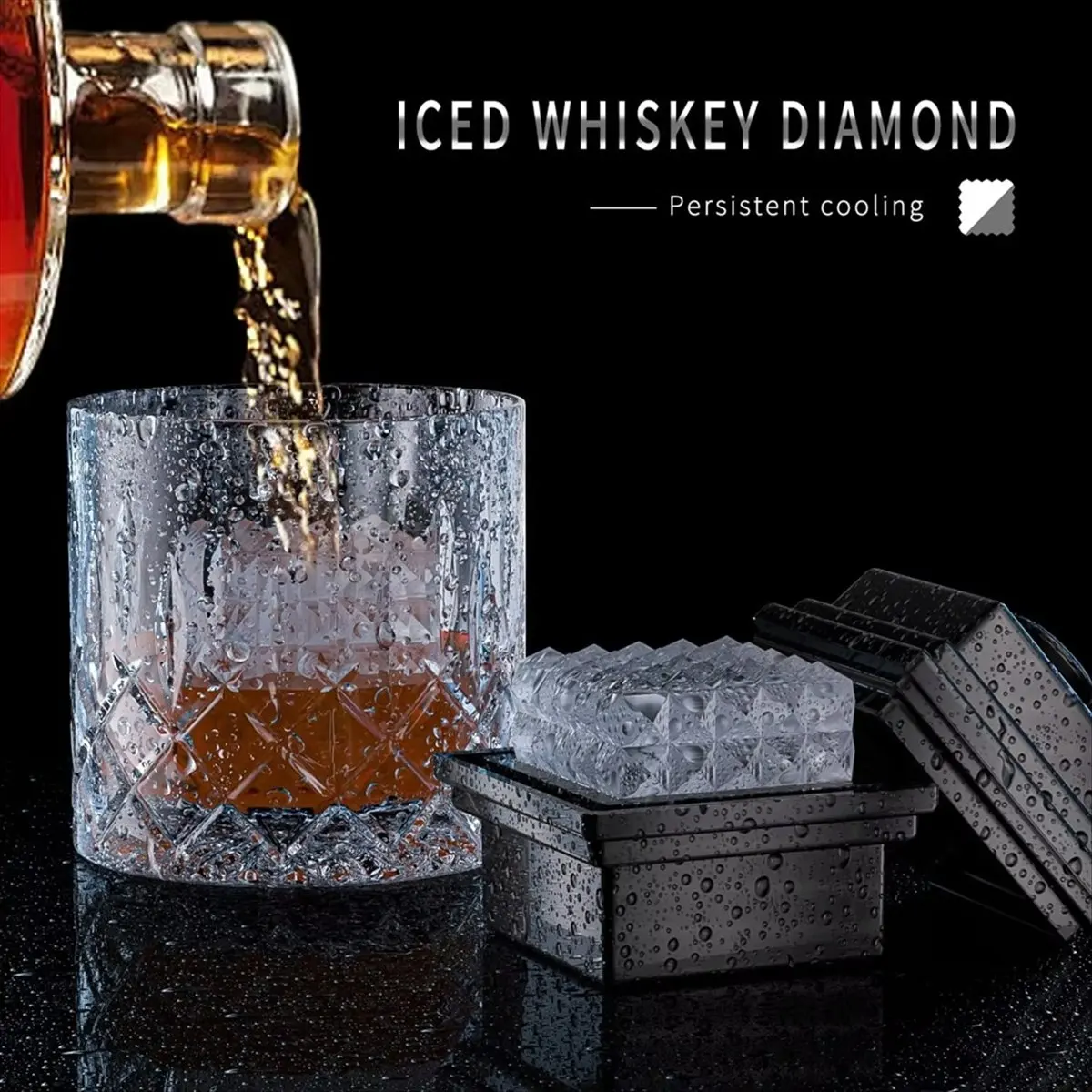 ABFW Large Square Ice Block Mold - Crystal Clear Silicone Ice Block Maker Tray for Whiskey, Cocktails & Beverages