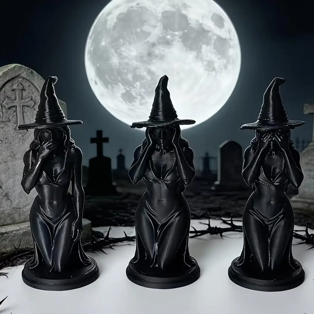 Three Witches Statue 3 Pcs Witch Figurine Set 3d Printed Halloween Statues Hear See Speak No Evil Desktop Ornaments for Home