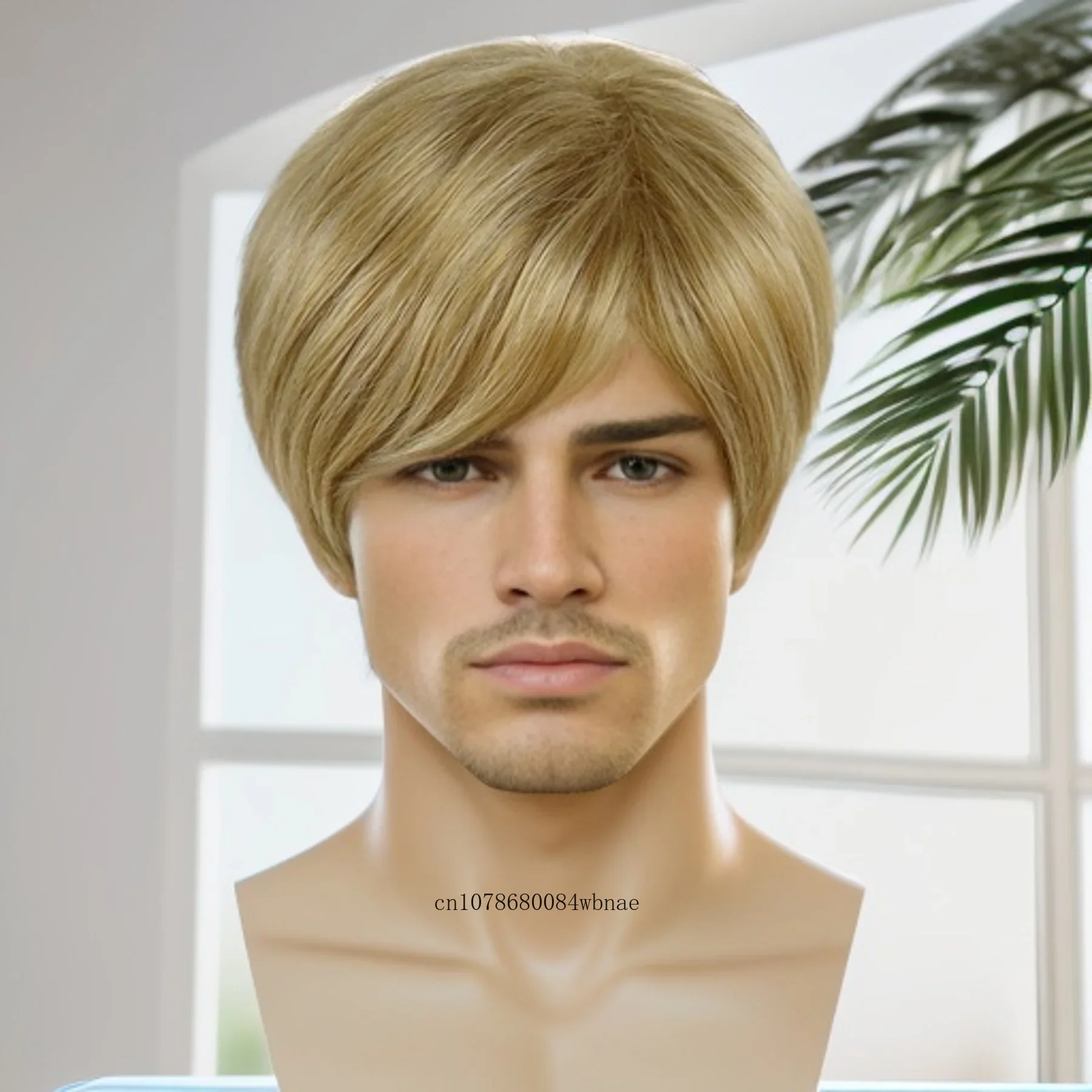 Synthetic Hair Mens Blonde Wigs Short Straight Wig for Male Guys Everyday Daily Casual Cosplay Party Father Gifts Heat Resistant