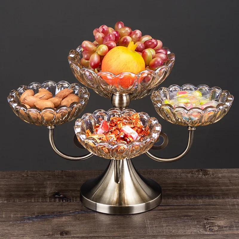 

Dessert plate Crystal glass plates Fruit holder multilayer snacks platters and trays Rotate 360 degrees Snack candy tray plate