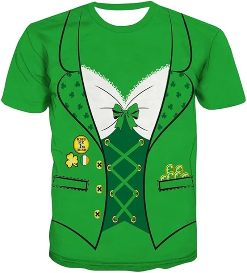 Ireland St. Patrick's Day T Shirt Men 3D Print Crew Neck Short-sleeved Tee Shirts Fake Tuxedo Costume T-shirt Streetwear Men Top