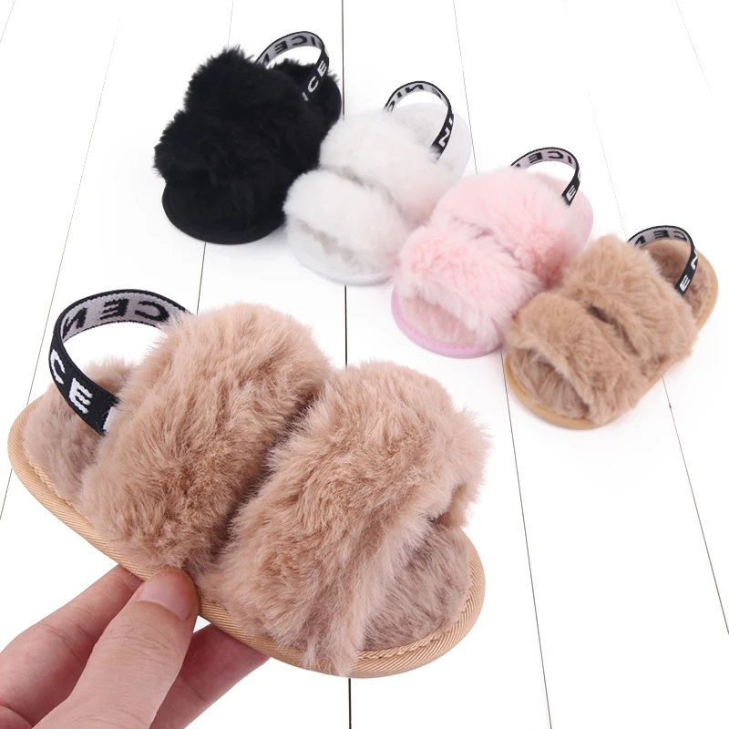 

2025 Winter Fashion Letter Print Style Cute Soft Sole Baby Sandals Plush Slippers Suitable For 0-18M Newborn Baby Girl Boy