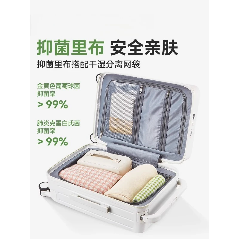 Mala frontal aberta feminina, mala de embarque pequena de 20 polegadas, nova tirante larga, multifuncional, grande capacidade, mala de 24 polegadas