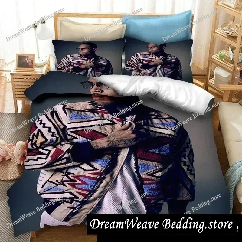 Bedding Decor 3D Print Rapper Chris Brown Bedding Set Double Twin King Duvet Cover Comforter Pillowcase Boys Girls Adults Bedroo