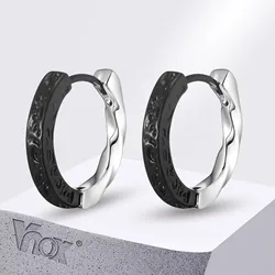 Vnox Stylish Stitching Black Hammer Hoop Earrings for Men Women, Twisted Mobius Hoops, Simple Metal Unisex Huggies Jewelry