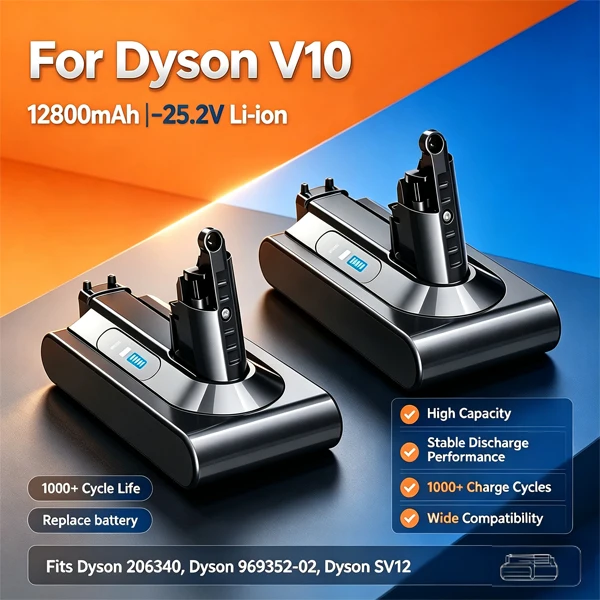 Für Dyson Akku V10 SV12 12800mAh 100Wh Ersatzakku für Dyson V10 Absolute Fluffy Cyclone SV12