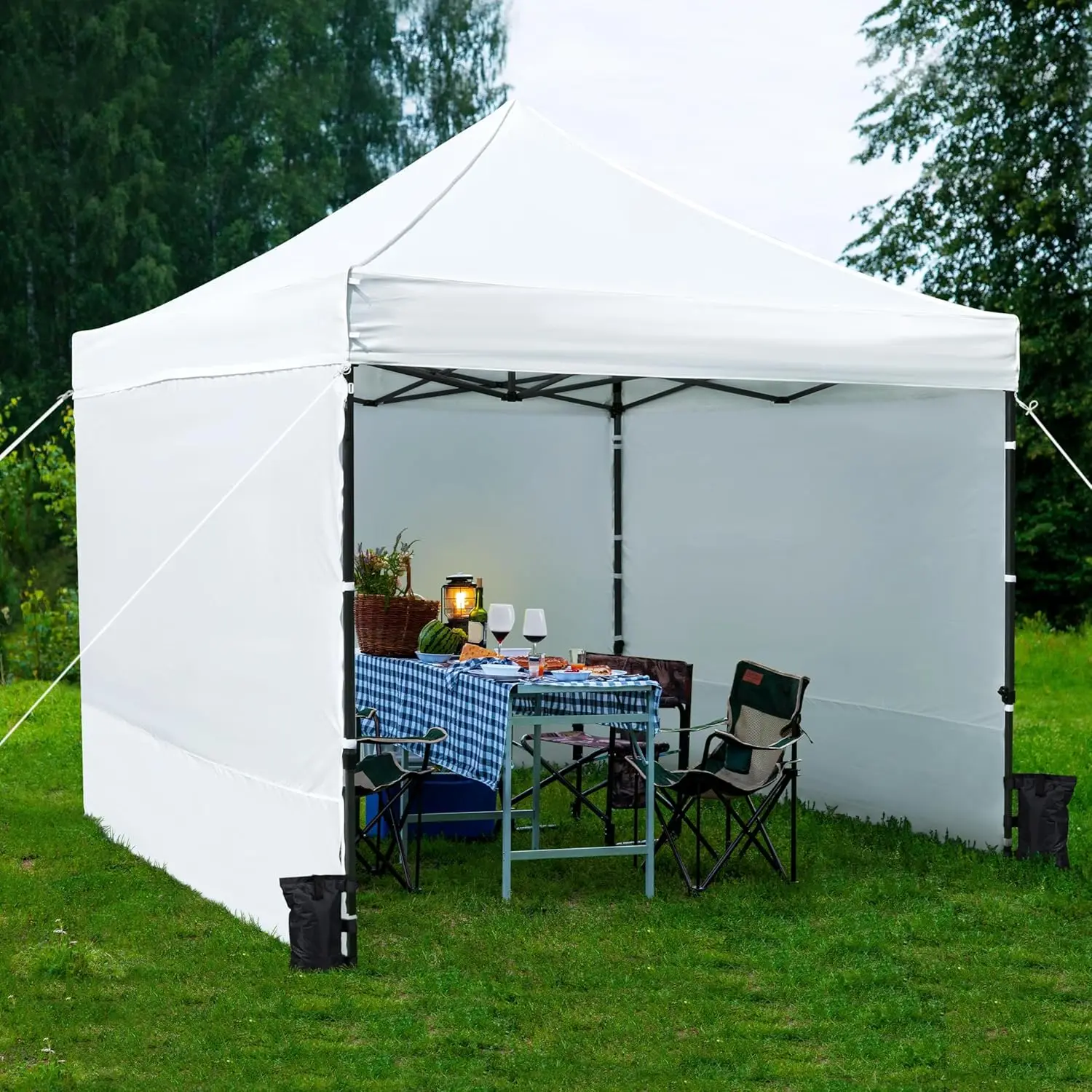 10x10 Pop Up Commercial Canopy Tent with 4 Removable Sidewalls, Sandbags, Stakes & Ropes