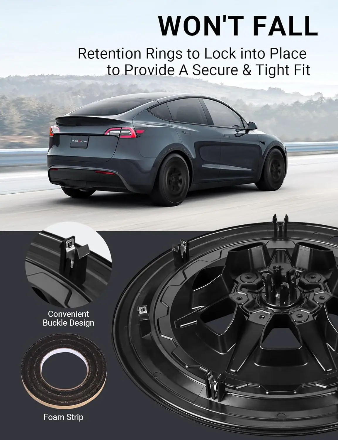 4 pezzi Hubcaps da 19 pollici per Tesla Model Y 2017-2024, copriruota stile Pudola coprimozzo tappi di ricambio protezione per cerchi