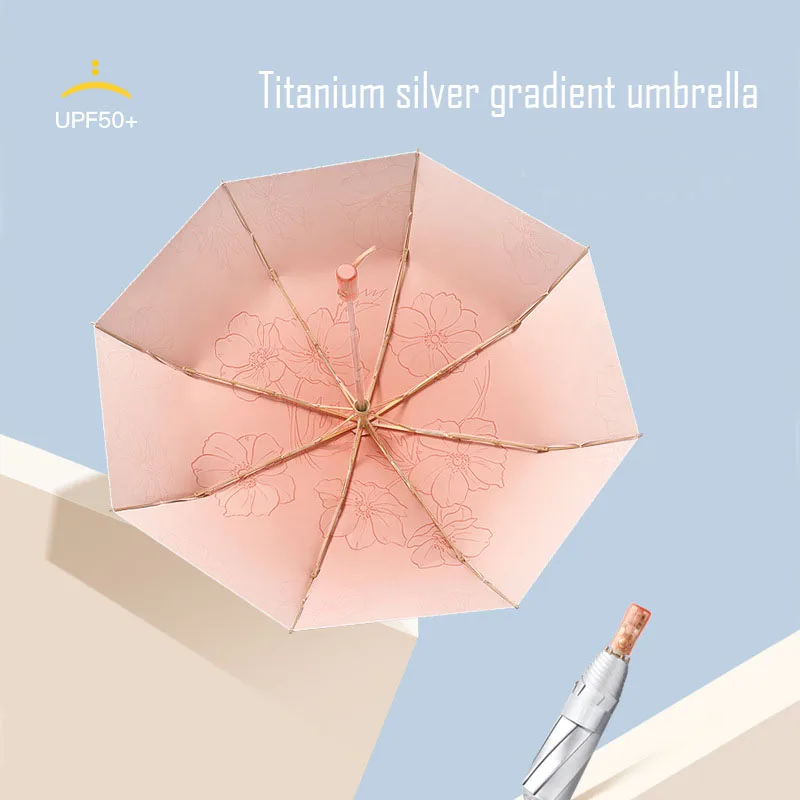 

Automatic 3-section UMBRELLA,Titanium, Silver Coated, High-Density Fiber, Gradient Color, Dual Process, Rain and Weather, 8 Bon